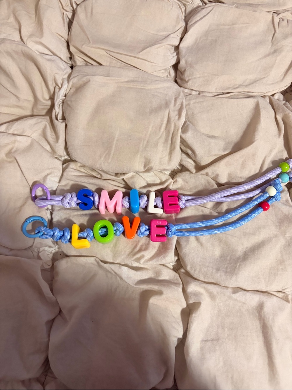 Set of 2 Fun Rainbow Letter Cord Bracelets - "SMILE" & "LOVE"